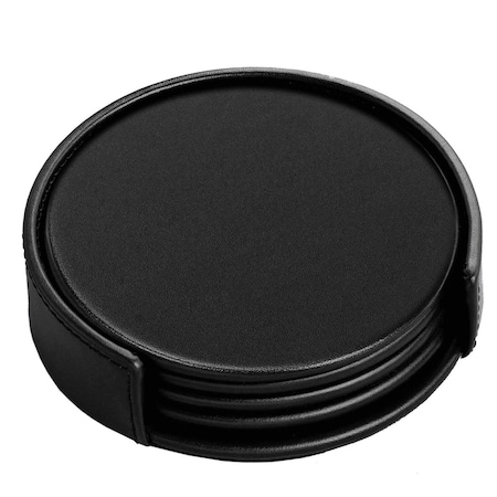 Dacasso Classic Black Leatherette 4 Coaster Set with Holder AG-1018